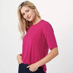 SUSAN GRAVER Modern Essentials Pink Liquid Knit Short Sleeve Tee SZ Small Petite